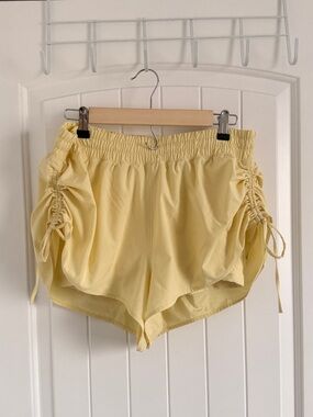 aerie Light Yellow Ruched Side Tie Athletic Shorts